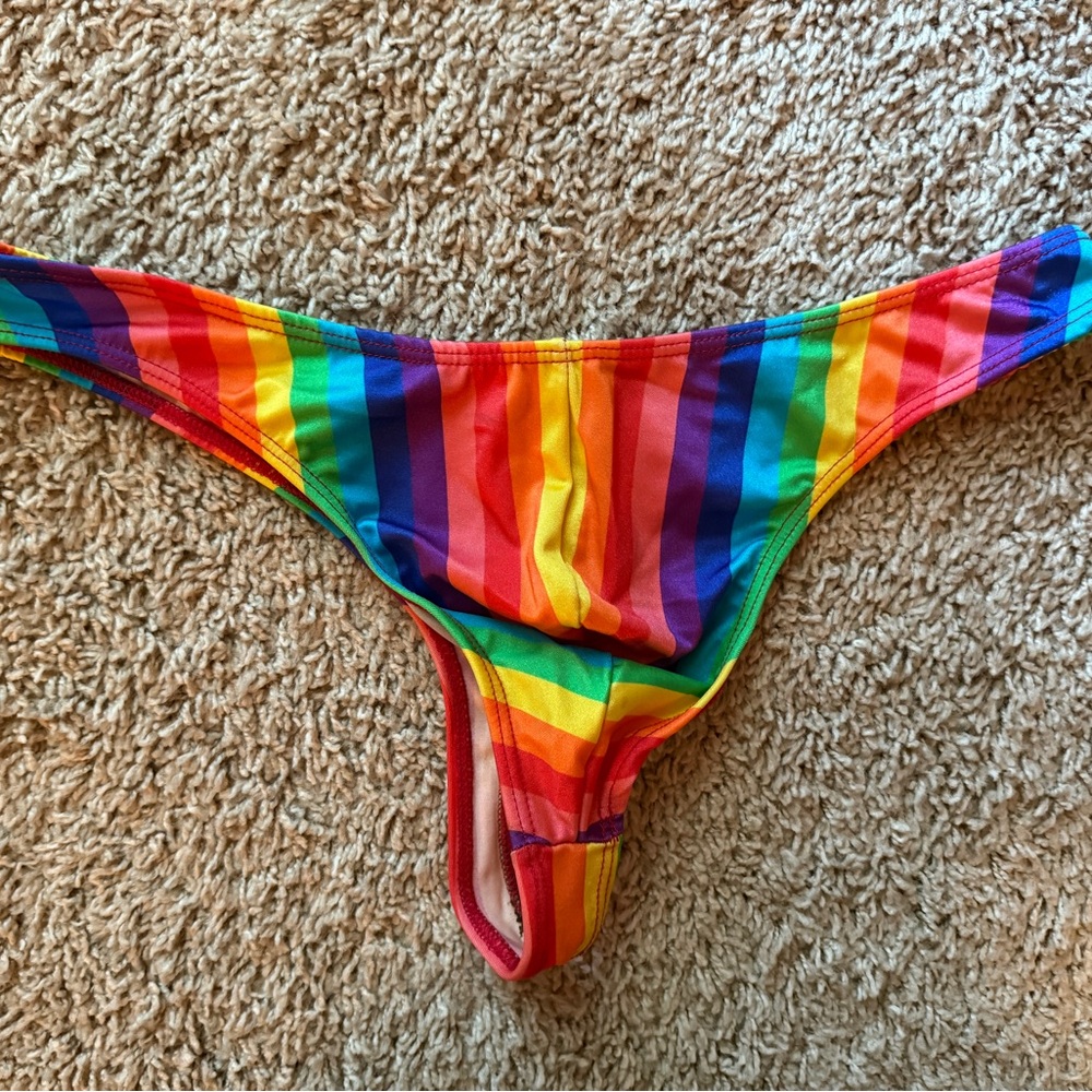 Rainbow Striped Mens Pride Swim Thong